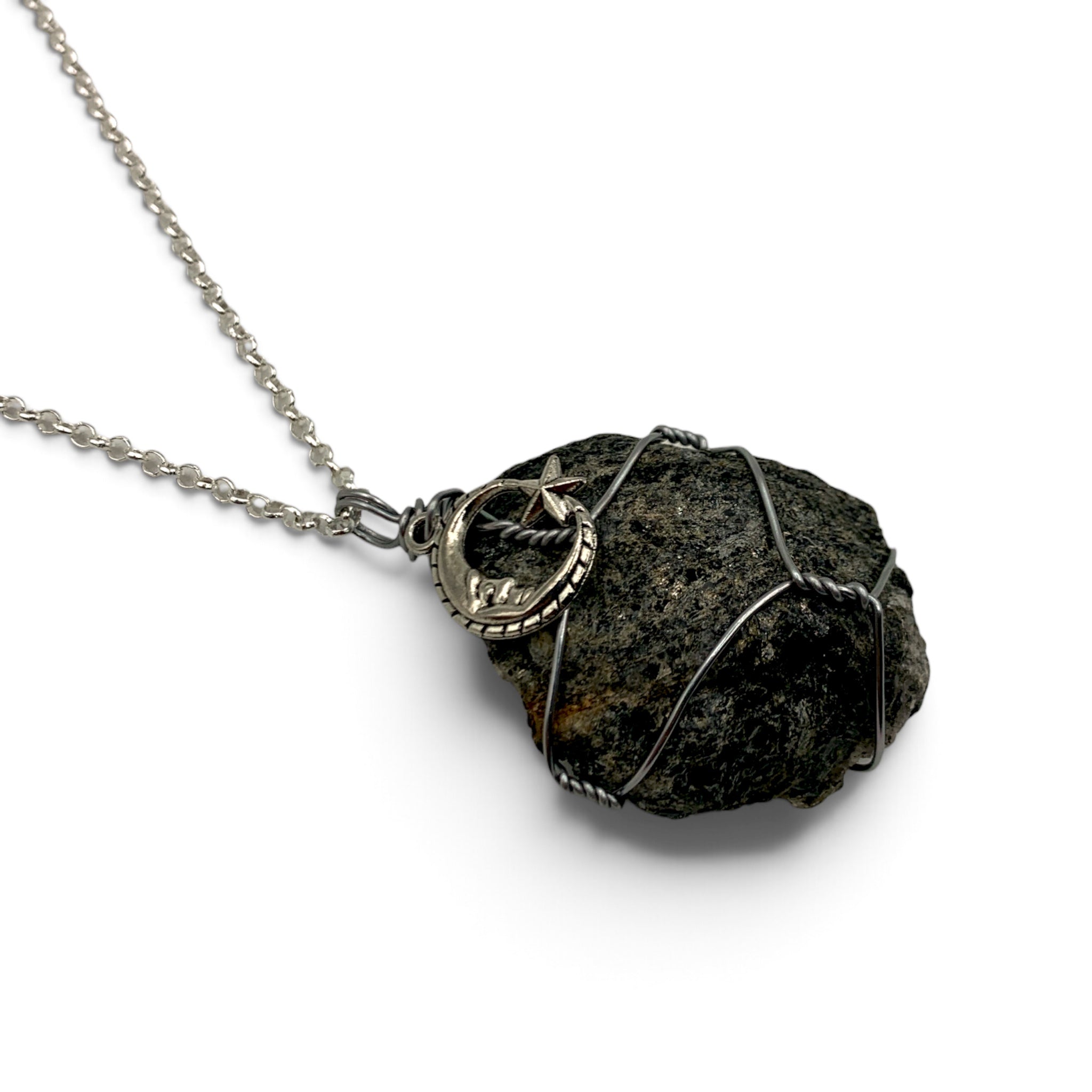Necklace - Moonstone Black Raw with Charm $40